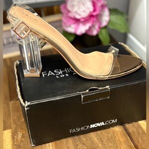 Fashion Nova Transparent and Tan Block Heels